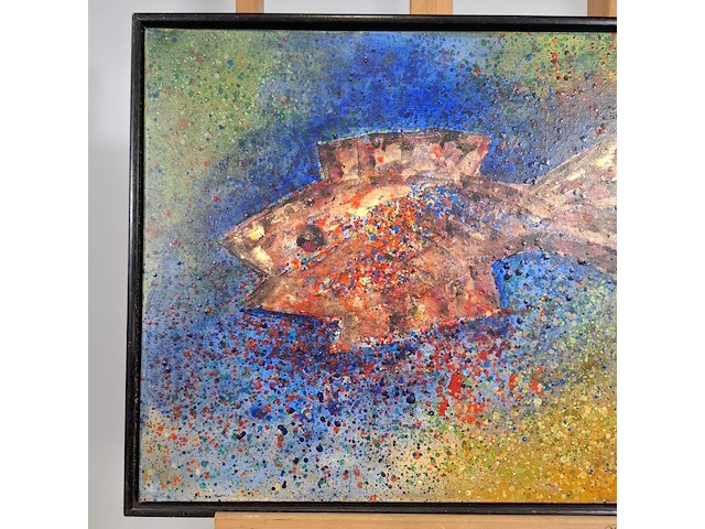 Acryl schilderij, maya wildevuur, vis, 1994 - afbeelding 4 van  10