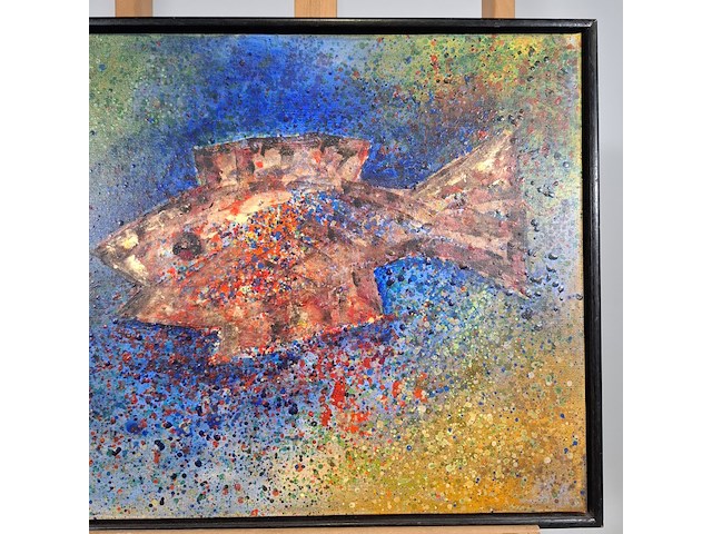 Acryl schilderij, maya wildevuur, vis, 1994 - afbeelding 5 van  10