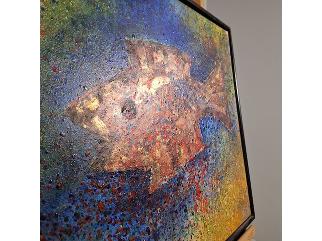 Acryl schilderij, maya wildevuur, vis, 1994 - afbeelding 6 van  10