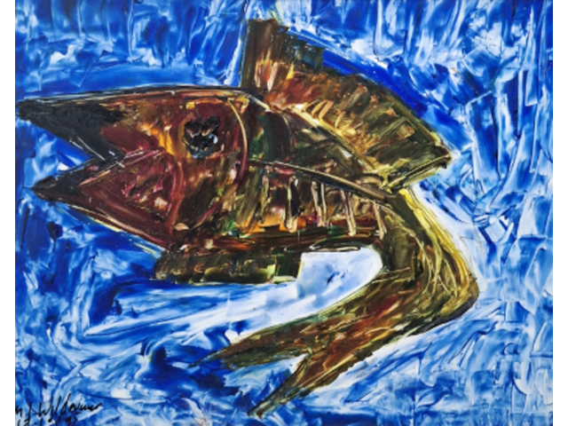 Acryl schilderij, maya wildevuur, vis - afbeelding 1 van  10