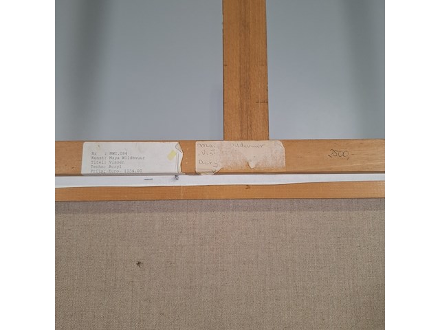 Acryl schilderij, maya wildevuur, vissen, 1992 - afbeelding 2 van  13