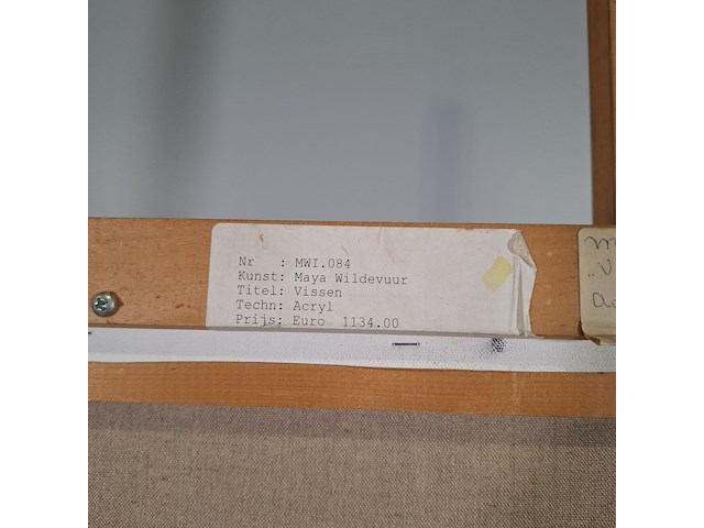 Acryl schilderij, maya wildevuur, vissen, 1992 - afbeelding 3 van  13