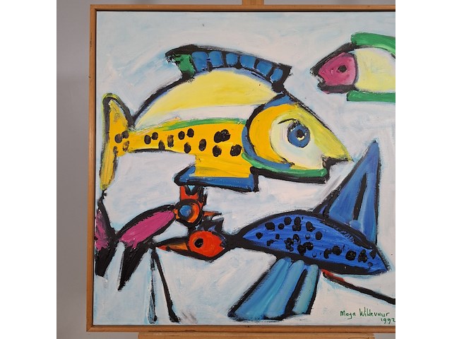 Acryl schilderij, maya wildevuur, vissen, 1992 - afbeelding 7 van  13