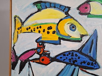 Acryl schilderij, maya wildevuur, vissen, 1992 - afbeelding 7 van  13