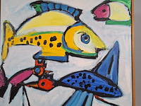 Acryl schilderij, maya wildevuur, vissen, 1992 - afbeelding 8 van  13