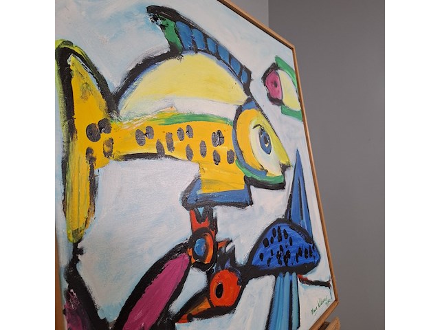 Acryl schilderij, maya wildevuur, vissen, 1992 - afbeelding 10 van  13