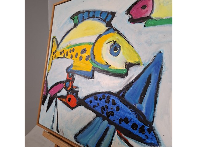 Acryl schilderij, maya wildevuur, vissen, 1992 - afbeelding 11 van  13