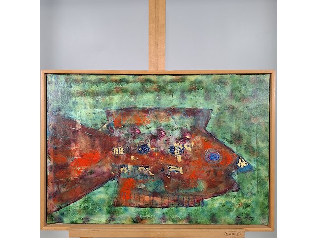 Acryl schilderij, maya wildevuur, vissen, 1993 - afbeelding 2 van  8