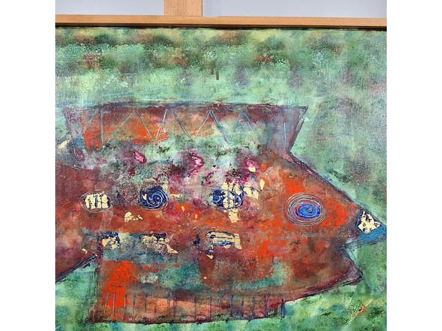 Acryl schilderij, maya wildevuur, vissen, 1993 - afbeelding 4 van  8
