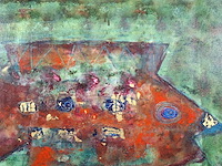 Acryl schilderij, maya wildevuur, vissen, 1993 - afbeelding 4 van  8