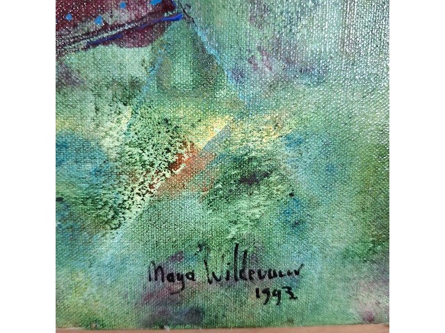 Acryl schilderij, maya wildevuur, vissen, 1993 - afbeelding 5 van  8