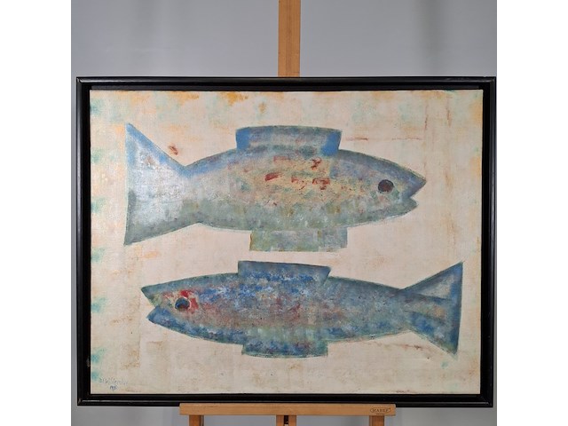 Acryl schilderij, maya wildevuur, vissen, 1996 - afbeelding 4 van  11