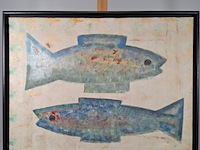 Acryl schilderij, maya wildevuur, vissen, 1996 - afbeelding 4 van  11