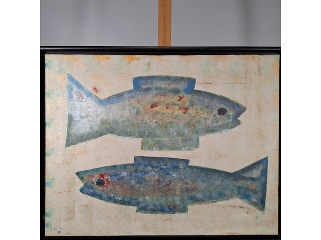 Acryl schilderij, maya wildevuur, vissen, 1996 - afbeelding 5 van  11