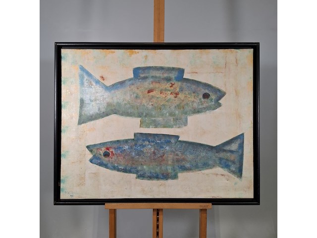 Acryl schilderij, maya wildevuur, vissen, 1996 - afbeelding 6 van  11