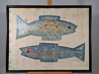 Acryl schilderij, maya wildevuur, vissen, 1996 - afbeelding 6 van  11