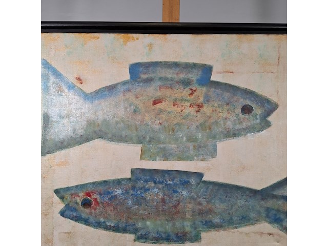 Acryl schilderij, maya wildevuur, vissen, 1996 - afbeelding 7 van  11