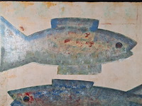 Acryl schilderij, maya wildevuur, vissen, 1996 - afbeelding 7 van  11