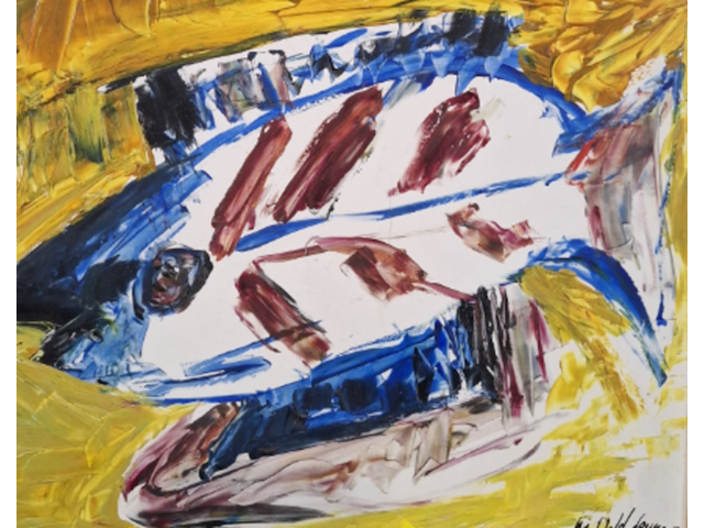 Acryl schilderij, maya wildevuur, vissen - afbeelding 1 van  7