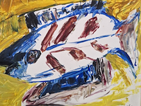 Acryl schilderij, maya wildevuur, vissen - afbeelding 1 van  7