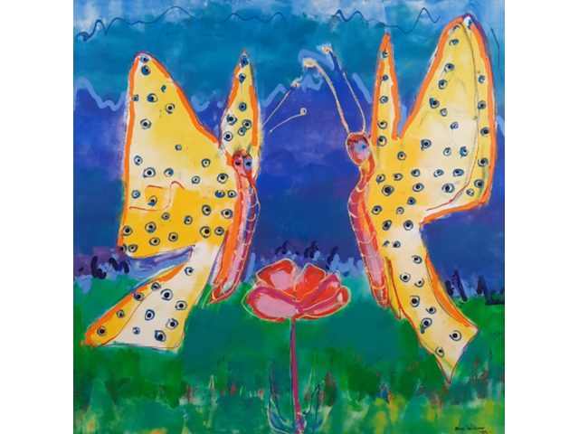Acryl schilderij, maya wildevuur, vlinders, 1994 - afbeelding 1 van  9