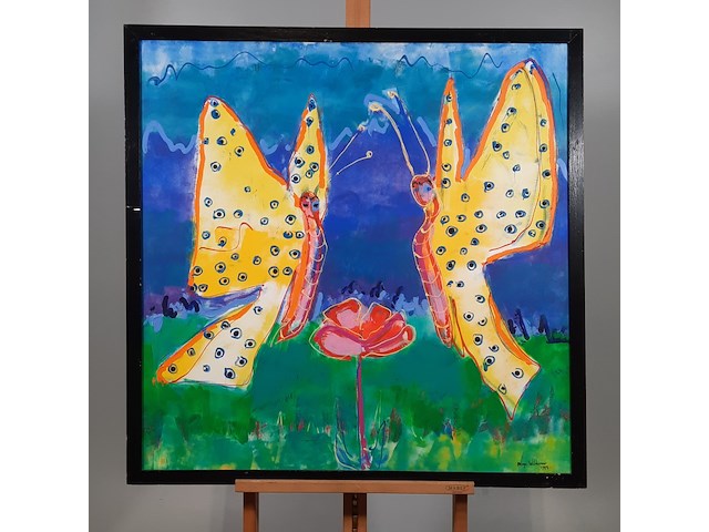 Acryl schilderij, maya wildevuur, vlinders, 1994 - afbeelding 2 van  9