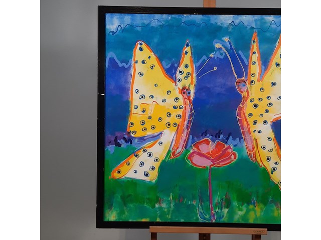 Acryl schilderij, maya wildevuur, vlinders, 1994 - afbeelding 3 van  9