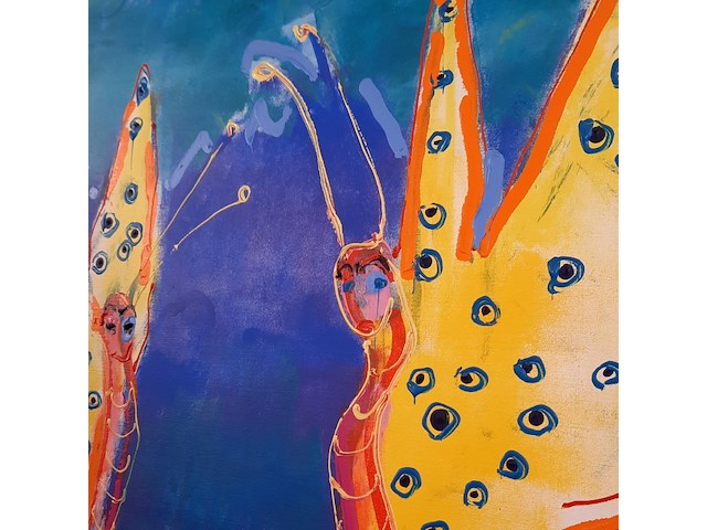 Acryl schilderij, maya wildevuur, vlinders, 1994 - afbeelding 5 van  9