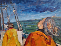 Acryl schilderij, maya wildevuur, vrouw, 1996