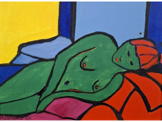 Acryl schilderij, maya wildevuur, vrouw, 1996 - afbeelding 1 van  7