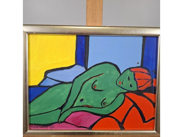 Acryl schilderij, maya wildevuur, vrouw, 1996 - afbeelding 3 van  7