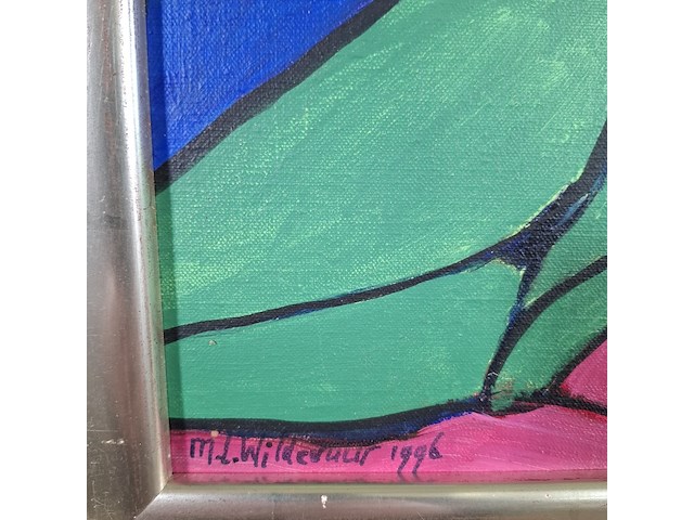 Acryl schilderij, maya wildevuur, vrouw, 1996 - afbeelding 4 van  7