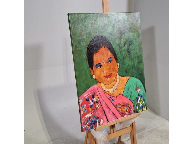Acryl schilderij, maya wildevuur, vrouw india, 2001 - afbeelding 3 van  8