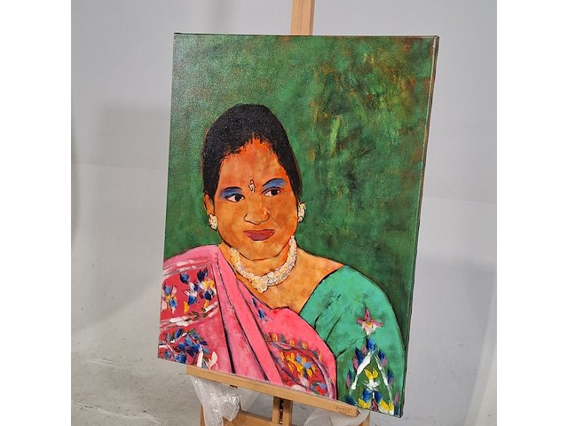 Acryl schilderij, maya wildevuur, vrouw india, 2001 - afbeelding 4 van  8
