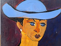 Acryl schilderij, maya wildevuur, vrouw met hoed, 2004 - afbeelding 4 van  10