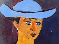 Acryl schilderij, maya wildevuur, vrouw met hoed, 2004 - afbeelding 5 van  10