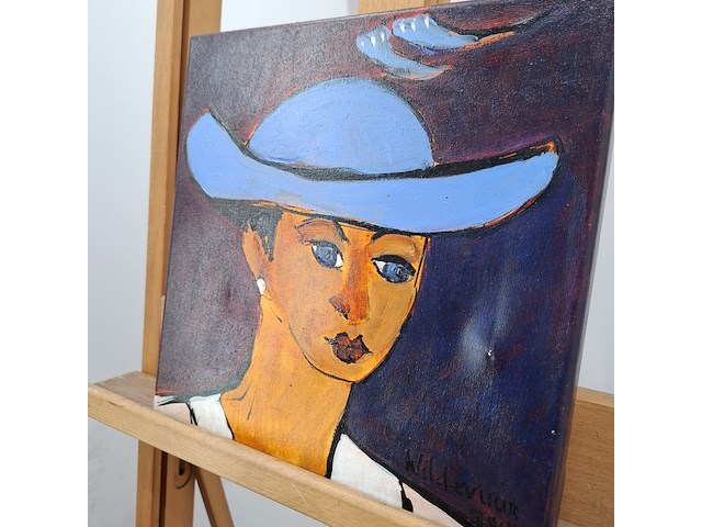 Acryl schilderij, maya wildevuur, vrouw met hoed, 2004 - afbeelding 8 van  10