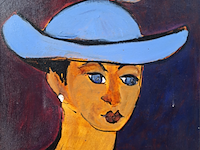 Acryl schilderij, maya wildevuur, vrouw met hoed, 2004 - afbeelding 1 van  12