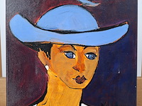 Acryl schilderij, maya wildevuur, vrouw met hoed, 2004 - afbeelding 5 van  12