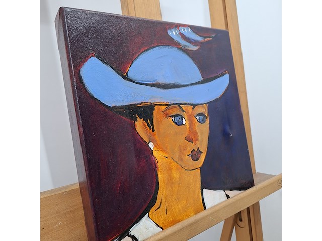 Acryl schilderij, maya wildevuur, vrouw met hoed, 2004 - afbeelding 9 van  12