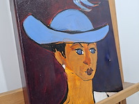 Acryl schilderij, maya wildevuur, vrouw met hoed, 2004 - afbeelding 9 van  12
