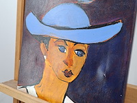 Acryl schilderij, maya wildevuur, vrouw met hoed, 2004 - afbeelding 10 van  12