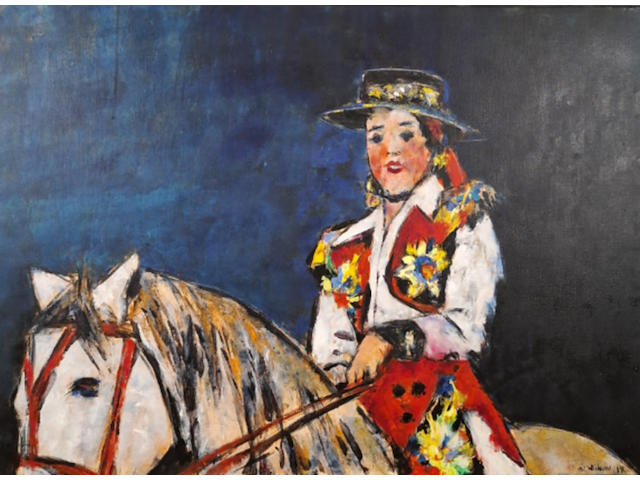 Acryl schilderij, maya wildevuur, vrouw op paard, 1993 - afbeelding 1 van  10