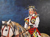 Acryl schilderij, maya wildevuur, vrouw op paard, 1993 - afbeelding 1 van  10
