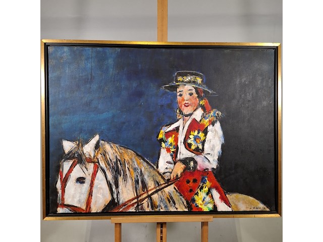 Acryl schilderij, maya wildevuur, vrouw op paard, 1993 - afbeelding 3 van  10