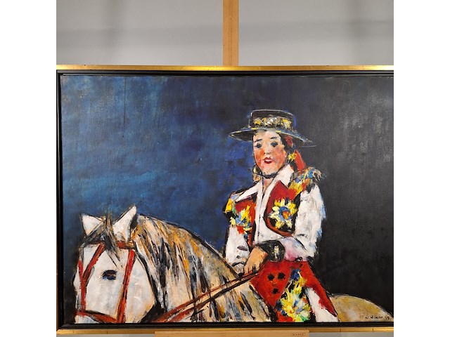 Acryl schilderij, maya wildevuur, vrouw op paard, 1993 - afbeelding 4 van  10