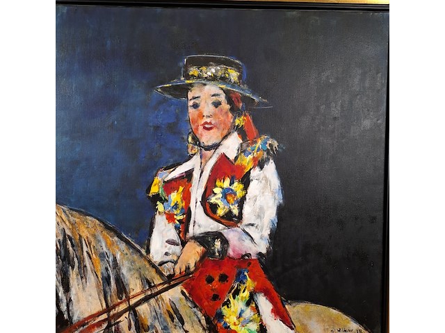 Acryl schilderij, maya wildevuur, vrouw op paard, 1993 - afbeelding 5 van  10