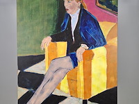 Acryl schilderij, maya wildevuur, vrouw op stoel, 1994 - afbeelding 2 van  7