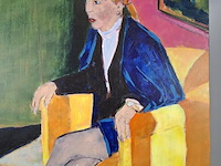 Acryl schilderij, maya wildevuur, vrouw op stoel, 1994 - afbeelding 4 van  7