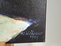 Acryl schilderij, maya wildevuur, vrouw op stoel, 1994 - afbeelding 5 van  7